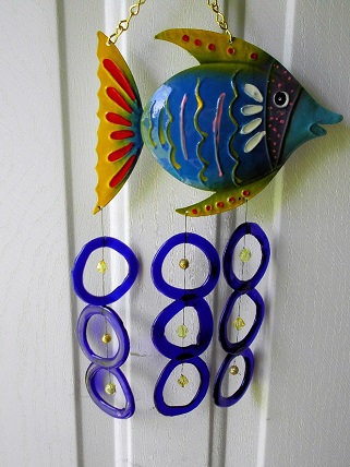 Blue Fish with Blue Rings & Yellow Beads - Glass Wind Chimes