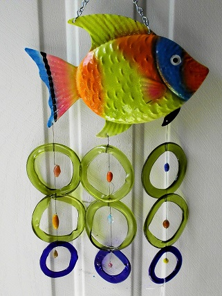 Green Blue and Orange Fish with Green & Blue Rings - Glass Wind Chimes