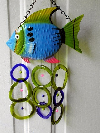 Blue and Green Fish with Green & Blue Rings - Glass Wind Chimes