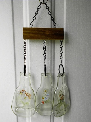 Three Bottles with Flowers - Glass Wind Chimes