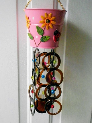 Pink Can with Brown Rings - Glass Wind Chimes