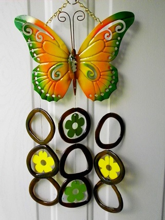 Orange & Green Butterfly with Brown Rings - Glass Wind Chimes