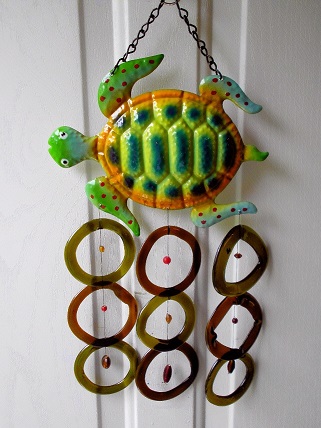Small Turtle with Green & Brown Rings - Glass Wind Chimes