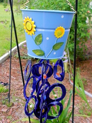 Blue Flower Pot with Blue Rings - Glass Wind Chimes