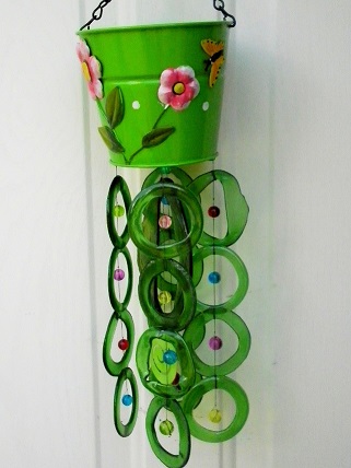 Green Can with Green Rings - Glass Wind Chimes
