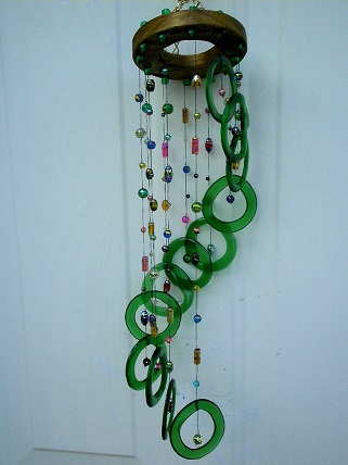 Green Spiral with Fancy Beads - Glass Wind Chimes
