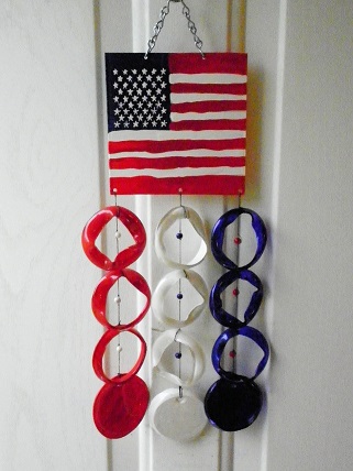 American Flag with Red, White, & Blue Rings - Glass Wind Chimes