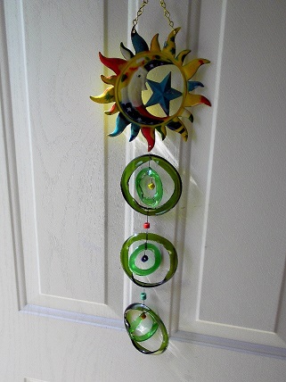 Moon with Double Green Rings - Glass Wind Chimes