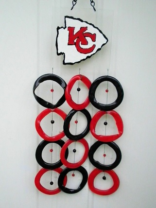 Kansas City Chiefs with Red & Black Rings - Glass Wind Chimes