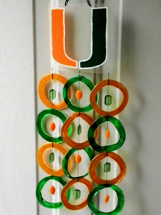 Miami Hurricanes with Orange & Green Rings - Glass Wind Chimes