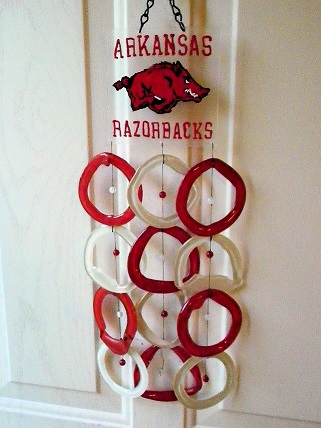 Arkansas Razorbacks with Red & White Rings - Glass Wind Chimes