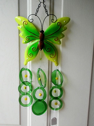 Green & Yellow Butterfly with Green Rings - Glass Wind Chimes