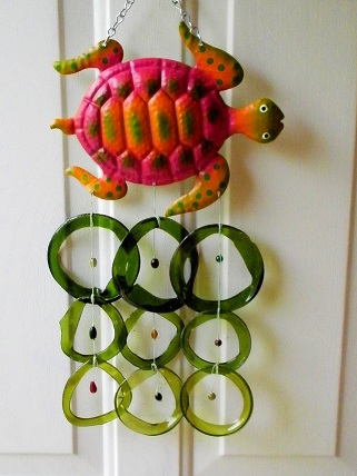 Red Turtle with Green Rings - Glass Wind Chimes