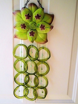 Green Dahalia with Green Rings - Glass Wind Chimes