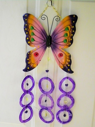 Pink & Purple Butterfly with Purple Rings - Glass Wind Chimes