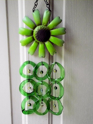 Green Sunflower with Green Rings - Glass Wind Chimes