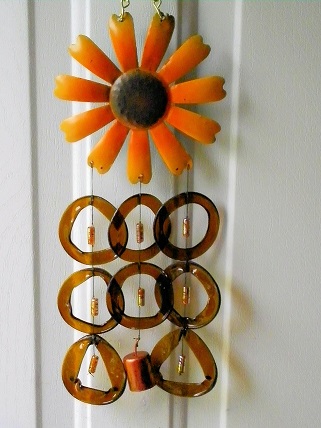 Orange Sunflower with Brown Rings - Glass Wind Chimes