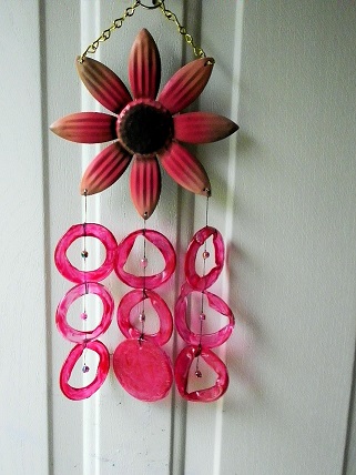 Pink Daisy with Pink Rings - Glass Wind Chimes