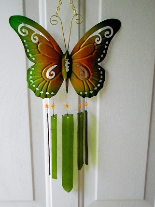 Green Butterfly with Green Glass Strips - Glass Wind Chimes