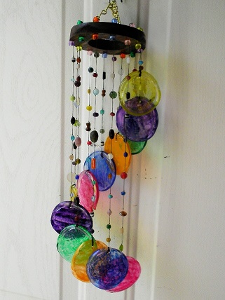 Multi Colored Spiral with Solid Rings - Glass Wind Chimes