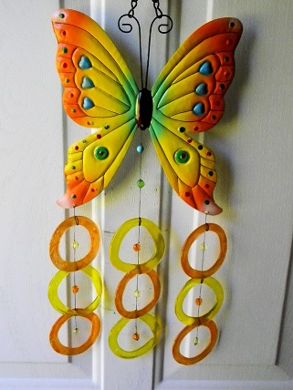Yellow & Orange Butterfly with Yellow & Orange Rings - Glass Wind Chimes