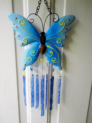 Blue Butterfly with Blue Glass Strips - Glass Wind Chimes