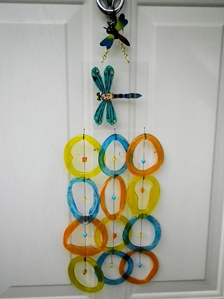 Painted Dragonfly with Multi Colored Rings - Glass Wind Chimes
