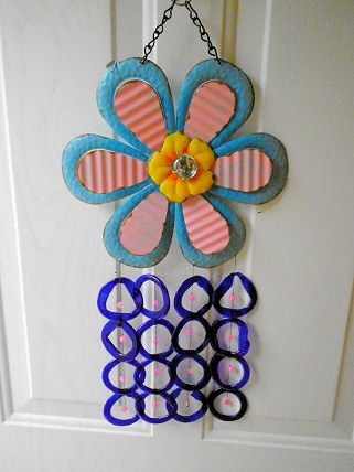 Large Blue Flower with Blue Rings - Glass Wind Chimes