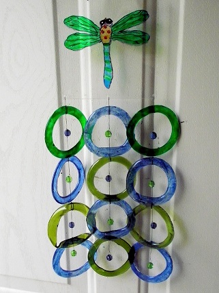 Green & Blue Dragonfly with Green & Blue Rings - Glass Wind Chimes