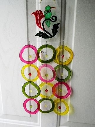 Green Hummingbird with Multi Colored Rings - Glass Wind Chimes