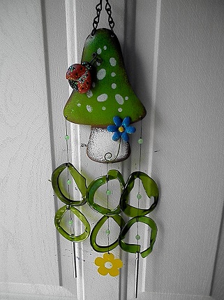 Green Mushroom with Green Rings - Glass Wind Chimes