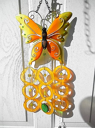 Yellow Butterfly with Yellow Rings - Glass Wind Chimes