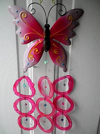 Pink Butterfly with Pink Rings - Glass Wind Chimes