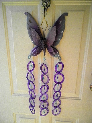 Purple Butterfly with 36 Purple Rings - Glass Wind Chimes