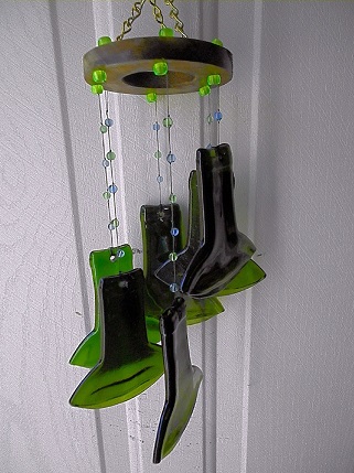Spiral with Green Necks & Green Beads - Glass Wind Chimes
