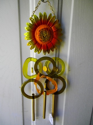 Gold Sunflower with Green Rings - Glass Wind Chimes