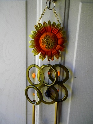 Gold Sunflower with Green Rings - Glass Wind Chimes