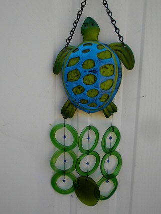 Blue Green Turle with Green Rings - Glass Wind Chimes