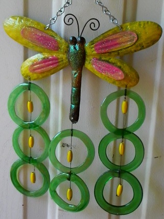 Dragonfly Yellow with Green Rings - Glass Wind Chimes