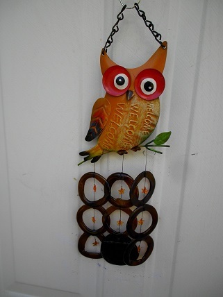 Orange Owl with Brown Ring & Orange Stars - Glass Wind Chimes