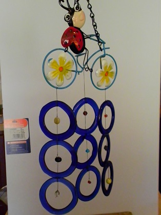 Lady Bug Bicycle with Blue Rings Glass Wind Chime