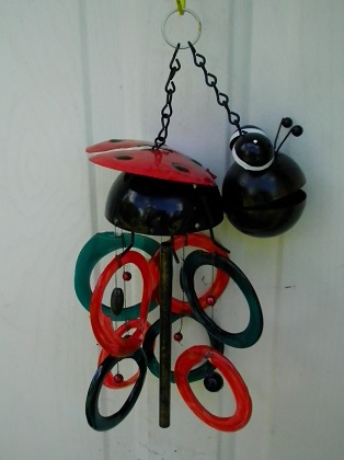 Lady Bug with Multi Colored Rings - Glass Wind Chimes
