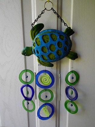 Blue & Green Turtle with Blue & Green Rings - Glass Wind Chimes