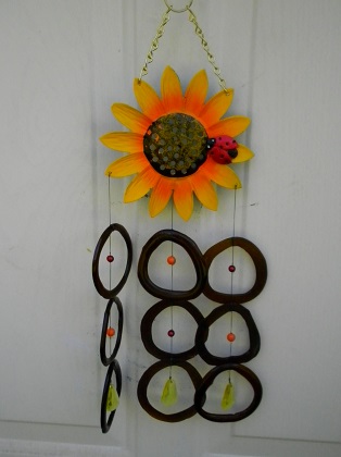 Lady Bug on Sunflower with Brown Rings - Glass Wind Chimes