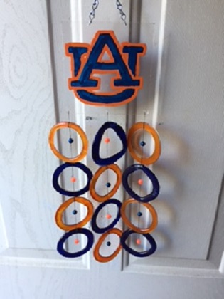 Alabama University with Blue and Orange Rings - Glass Wind Chimes