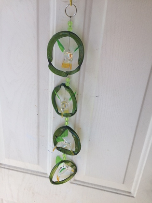 Green and Clear Hummingbirds with Green Rings - Glass Wind Chimes