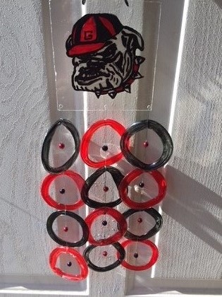 Georgia Bull Dog with Red & Black Rings - Glass Wind Chimes