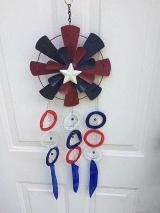 White Star with Red, White and Blue Rings - Glass Wind Chimes
