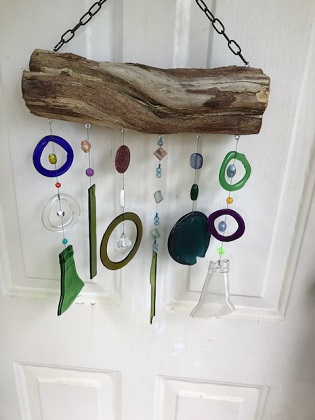 Driftwood with Multi-Colored Rings - Glass Wind Chimes
