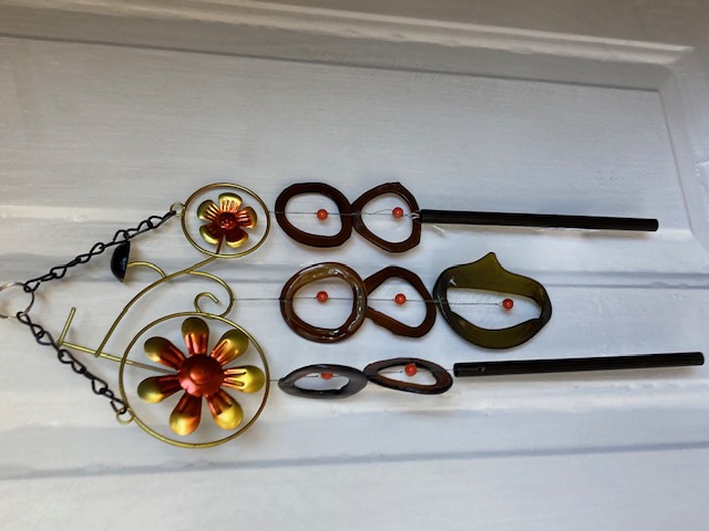 Brown Rings with Bike with Colored Flowers - Glass Wind Chimes